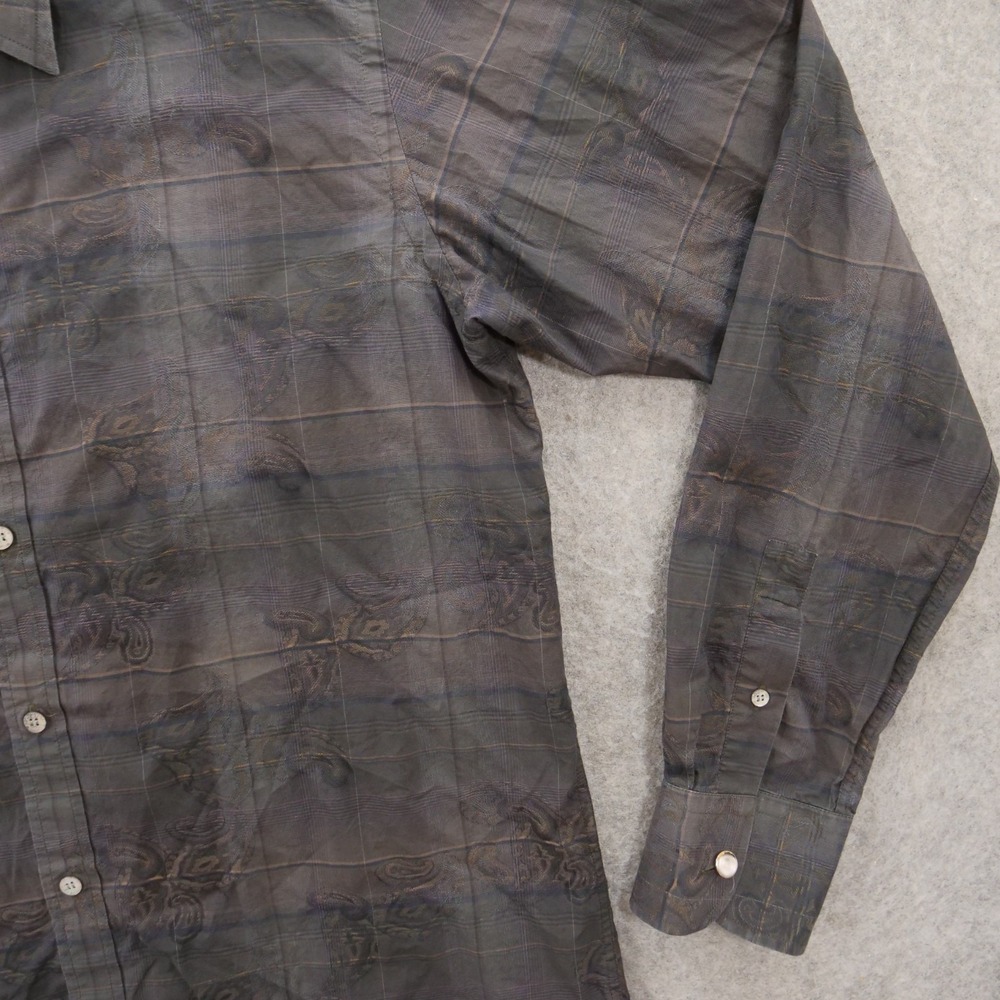 Ted Baker Shirt Mens Large Black Gray Button Up Plaid Floral Long Sleeve - Picture 3 of 10